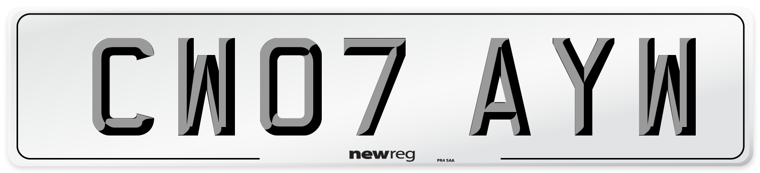 CW07 AYW Number Plate from New Reg